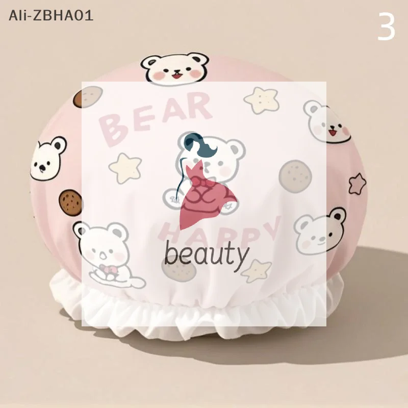 1 Pcs Cartoon Cat Bear Dog Shower Hat Bathroom Accessories Women Shower Cap Waterproof Wide Elastic Band Reusable Bathroom Cup