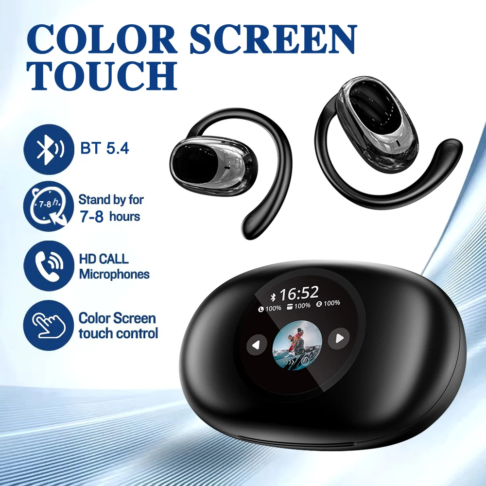 New YX39 OWS Ear Hanging Wireless Bluetooth Earphones LCD Touchscreen Color Screen ANC Intelligent Multi functional Headphones