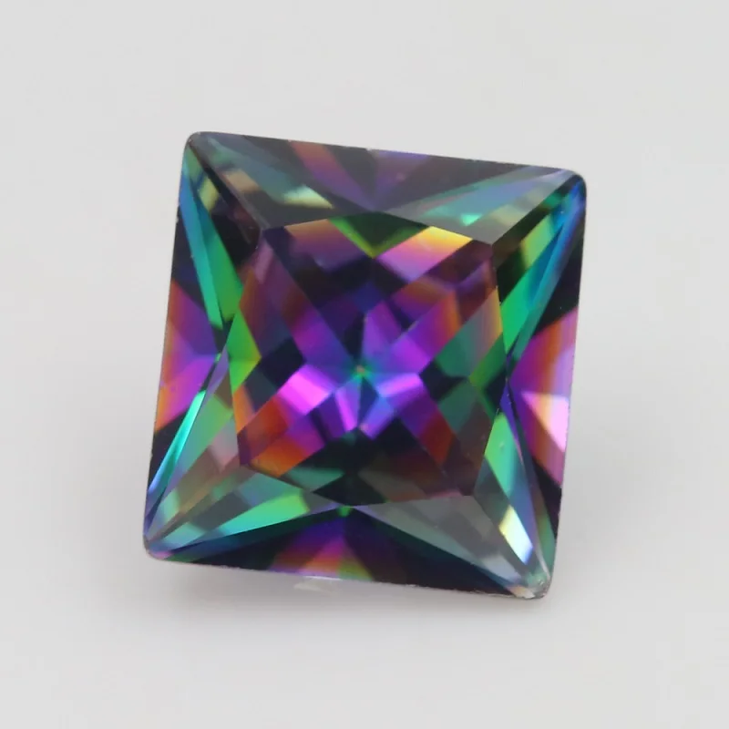 Größe 3x3mm~12x12mm Quadratischer Prinzessinnen-Schliff, farbig plattierter Zirkonia-Stein, loser mehrfarbiger CZ-Synthetischer Edelstein für Schmuck – Detail 1