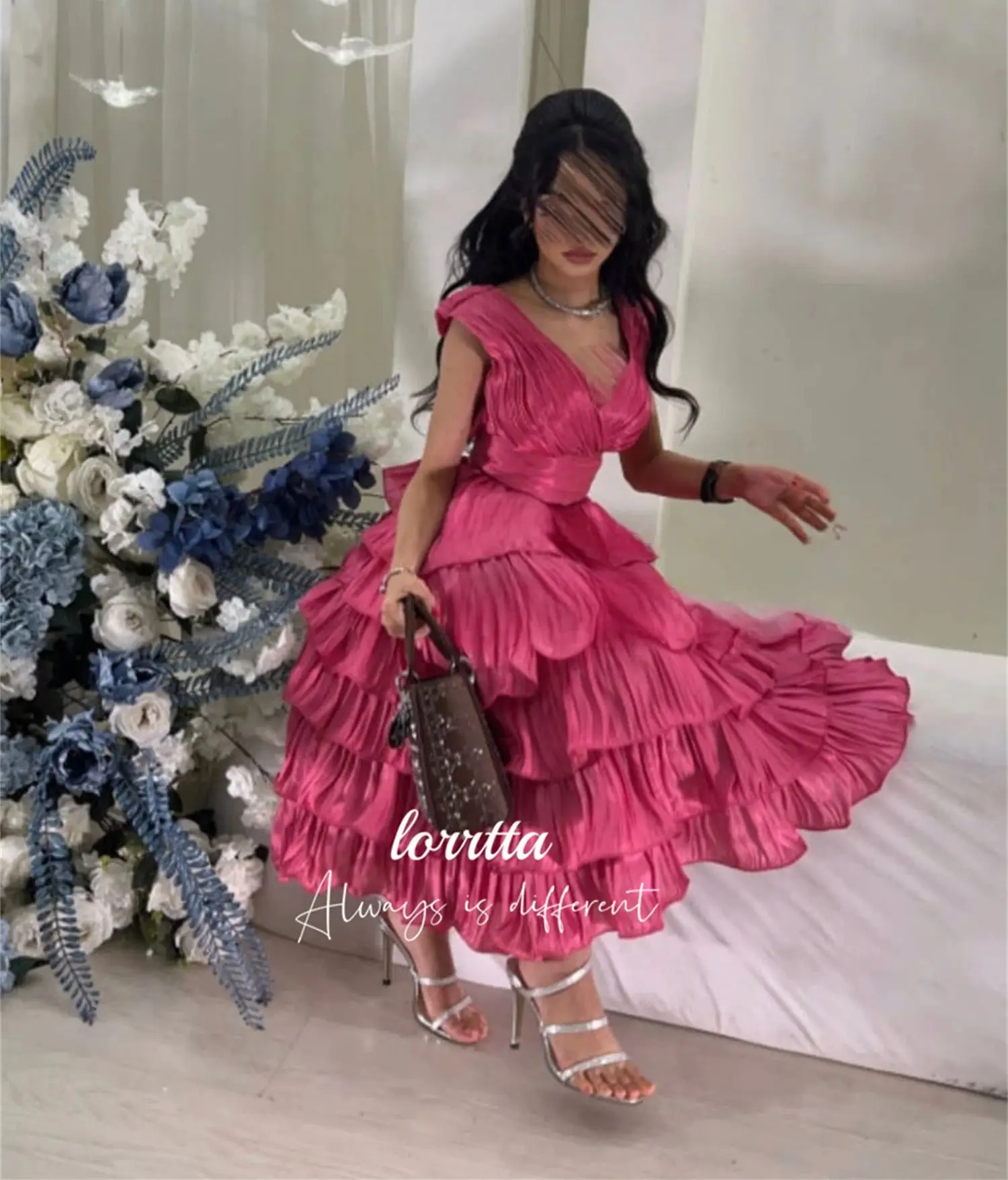 Lorrtta Rose Red Layered Party Dress Cocktail Evening Gown Wedding Guest Dresses for Women Prom Saudi Ball Gowns Customized