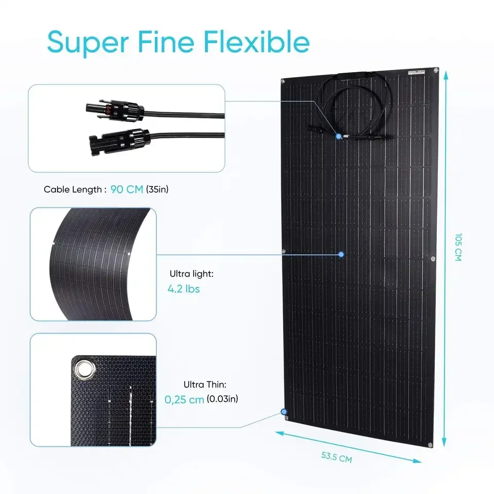 500W Monocrystalline Silicon Flexible Frameless Solar Panel Full Black Photovoltaic For Balcony RV Boat