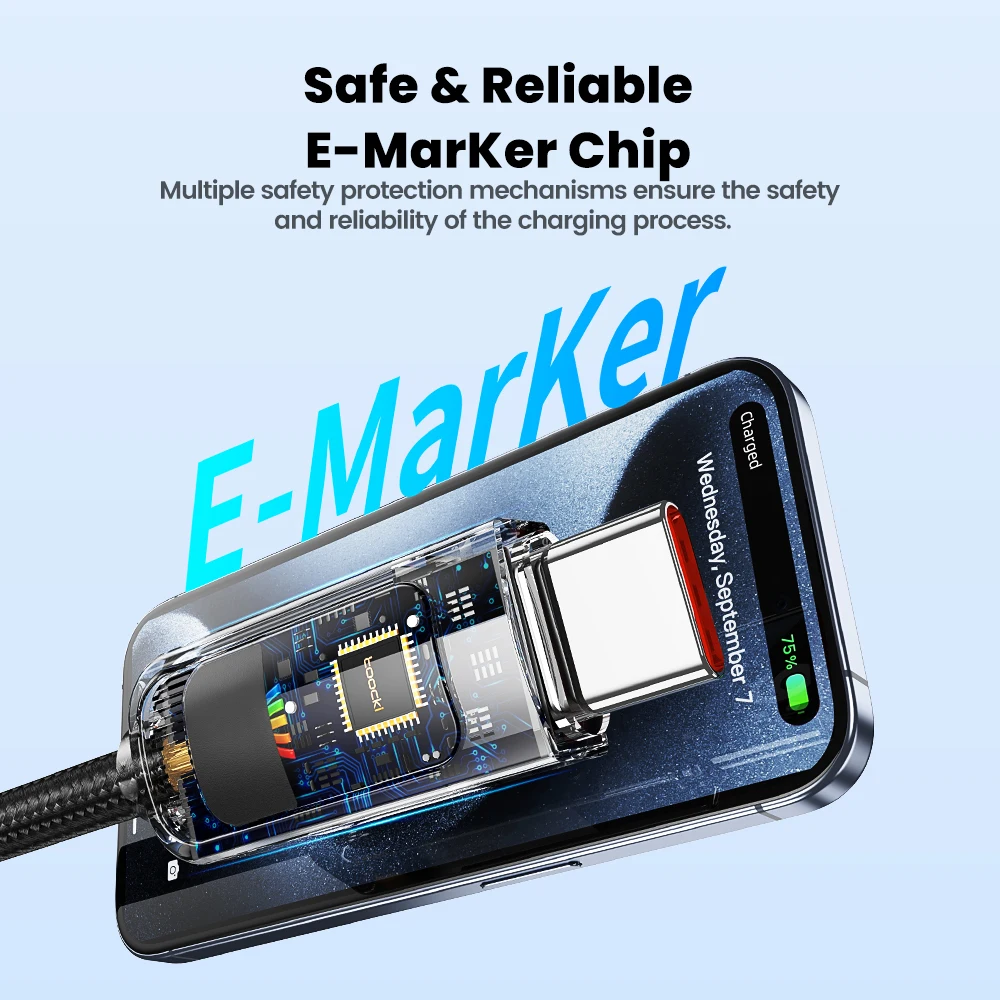 Toocki PD100W USB C إلى C كابل 1/2 متر PD 3.1 شاشة ديجيتال كابل شحن سريع لماك بوك برو شاومي سامسونج كمبيوتر محمول USB C الحبل