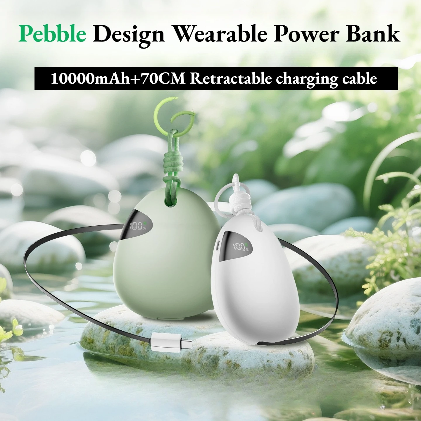 

Сертифицированный 3C галька, 10000 мАч, внешний аккумулятор, 66 Вт, сверхбыстрая зарядка, выдвижной кабель с носимым крючком, мобильное питание