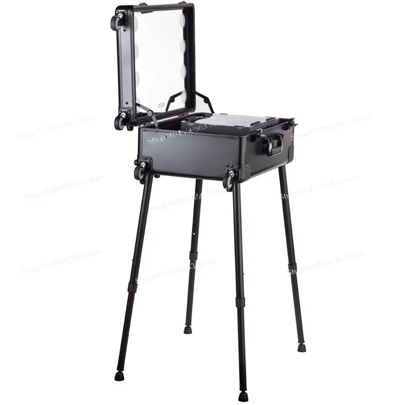Cosmetische koffer van aluminiumlegering met lamp en spiegel, professionele volgkunstenaar, gereedschapskist voor make-upkunstenaars