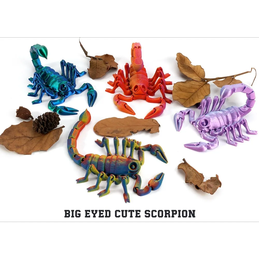 3D Printed Big Eye Scorpion Figurine Movable Joints Scorpion Model Decor Desktop Ornament Halloween DIY Landscape Craft Kids Toy
