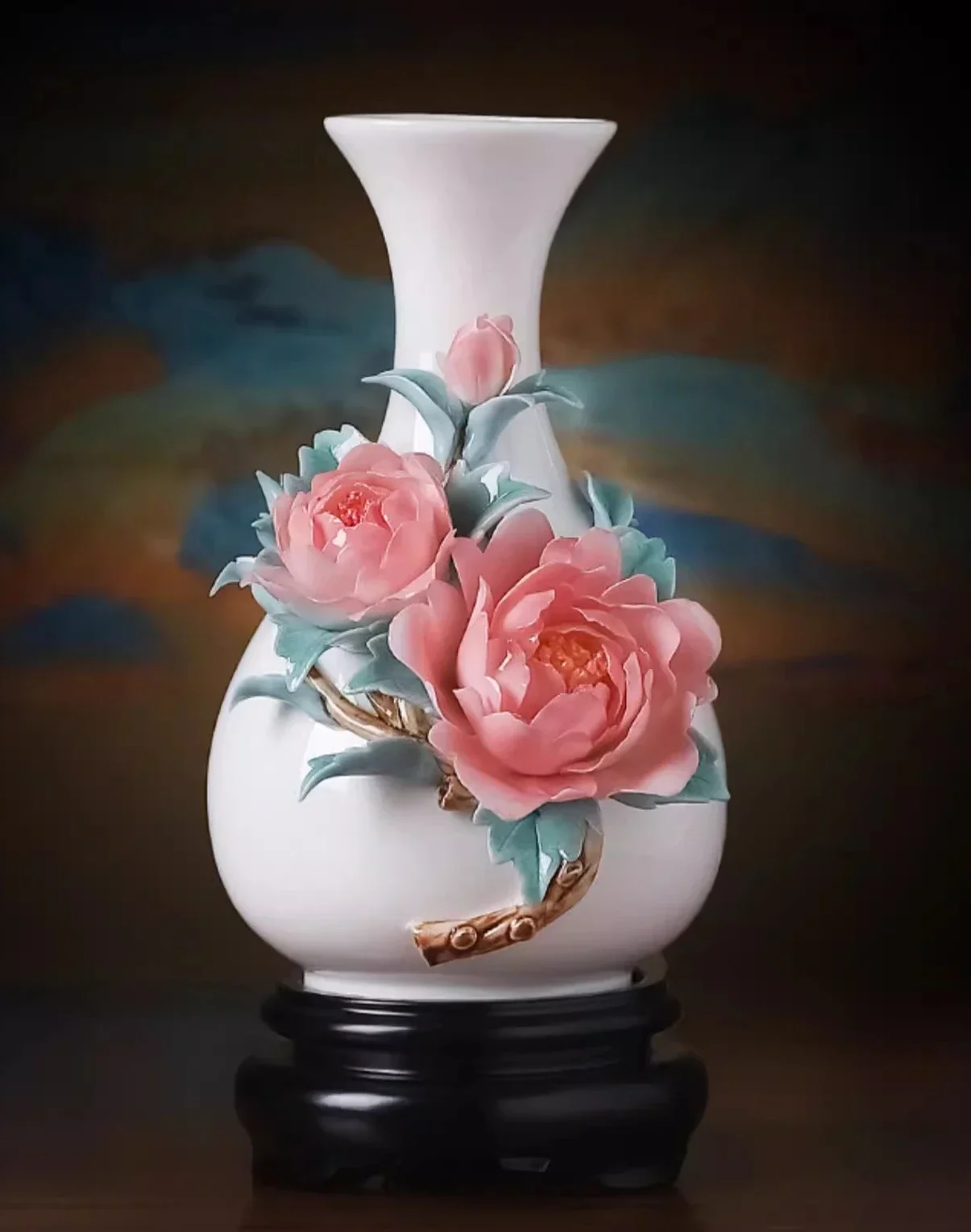 

Chinese ceramic peony handmade vase ornament living room flower arrangement home high-end light luxury TV cabinet decorative