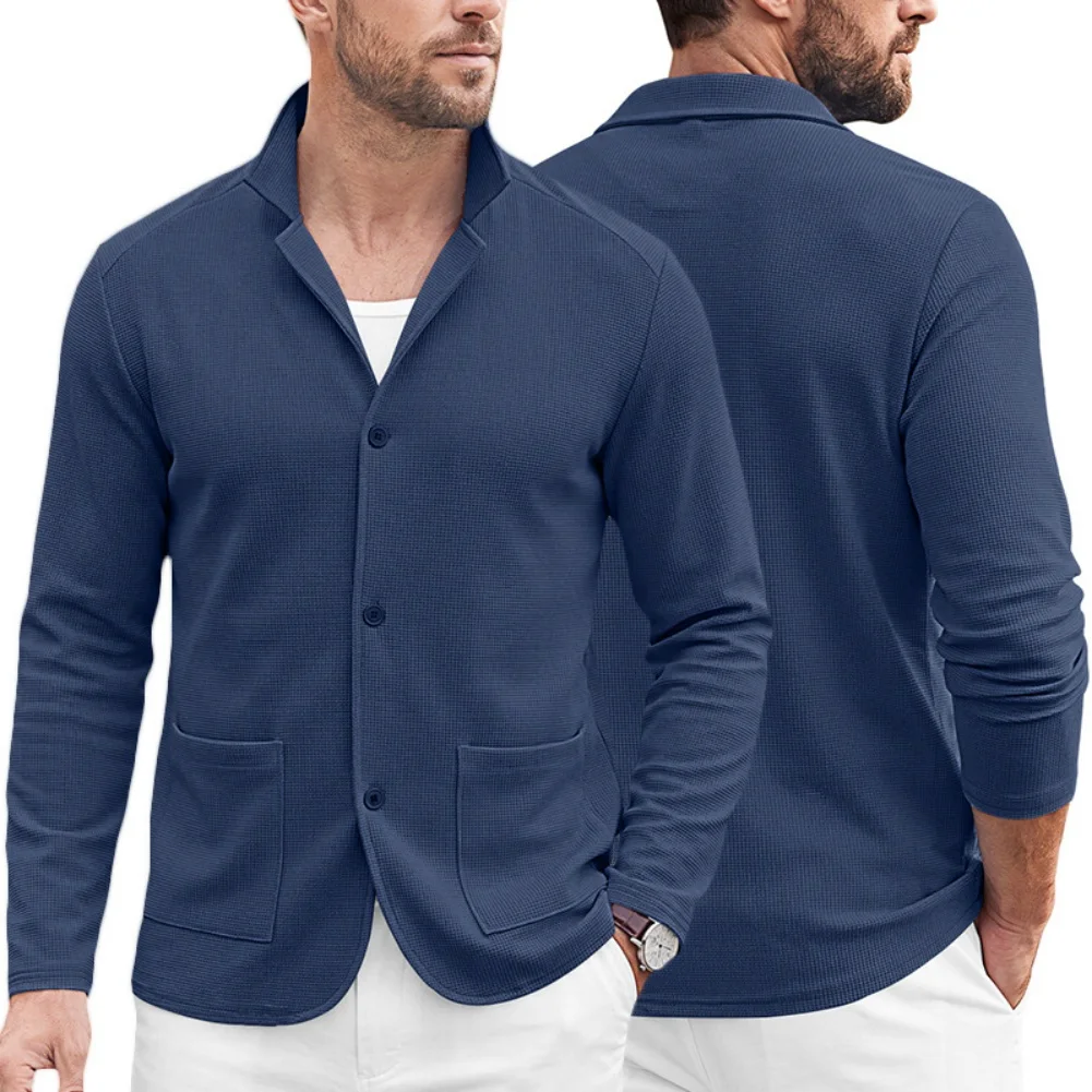 Regular for Fit Knit Cardigan Sweater Jacket for Men Featuring Lapel Neckline Button Closure and Seasonal Layering Function