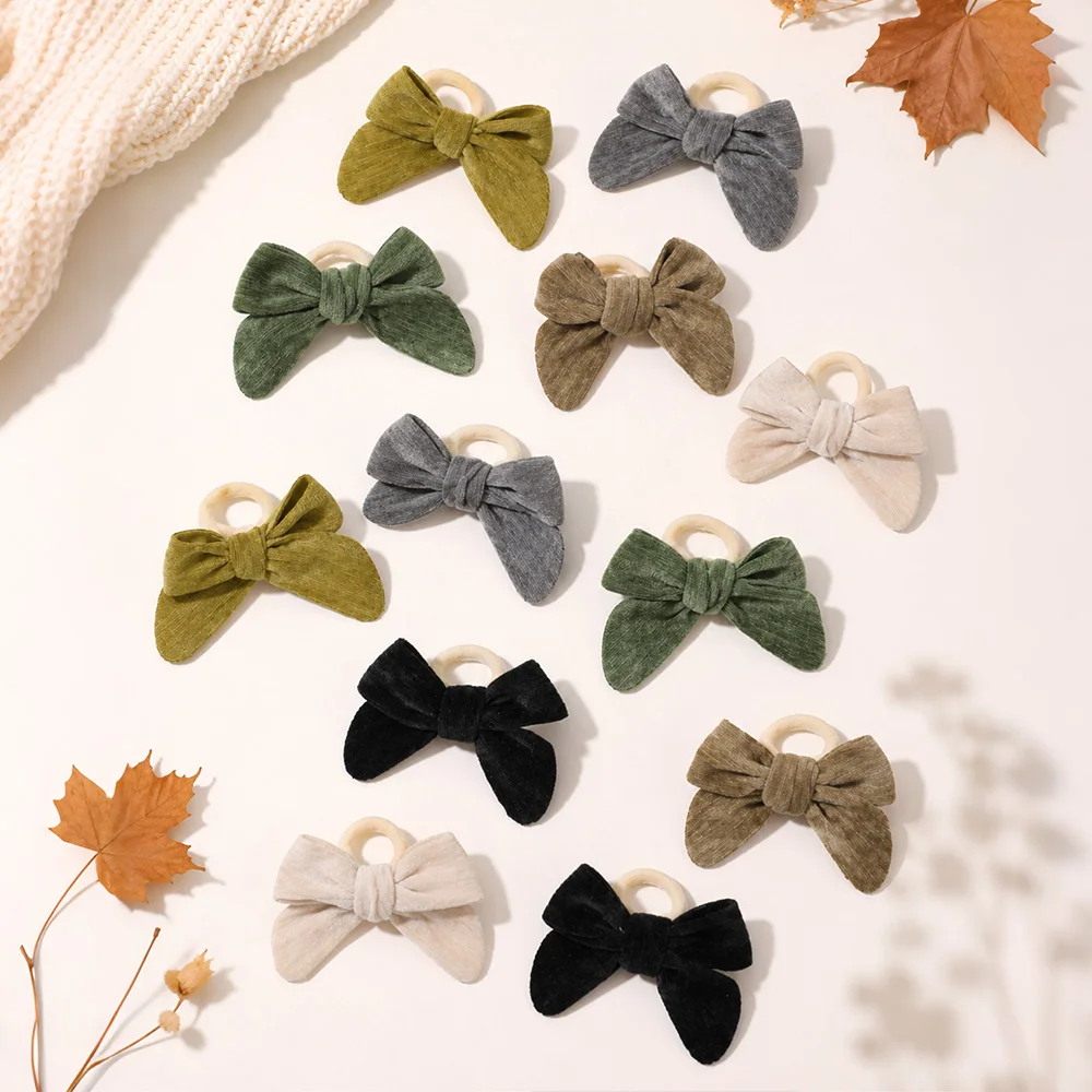 12Pcs Corduroy Bow Hair Ties for Girls Kids Autumn Winter Multicolor Hair Elastics Seamless Ponytail Holders Hair Accessories