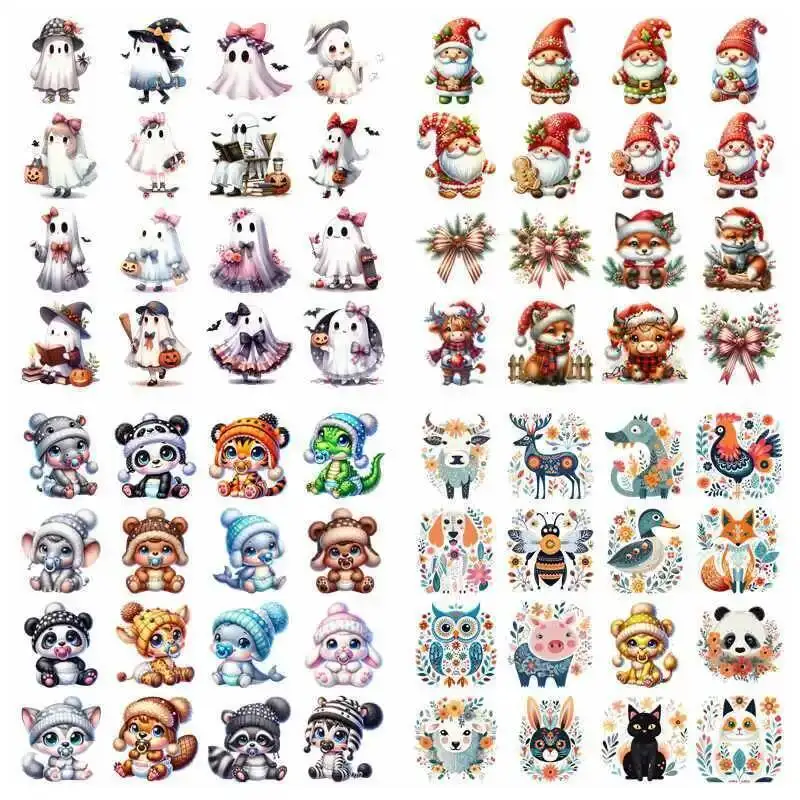 Cartoon Cute Animal Baby set heat transfer iron on printing vinyl stickers T-shirt stickers DIY Toy doll clothing decoration