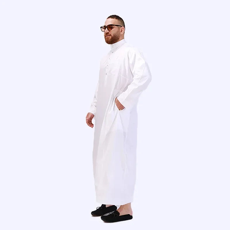 LIBIELIY アバヤ 無地 - カラー ムスリム メンズ服、アラビアとトルコのイード・アル＝フィトル ムスリム ホワイト 長袖 礼拝ローブ