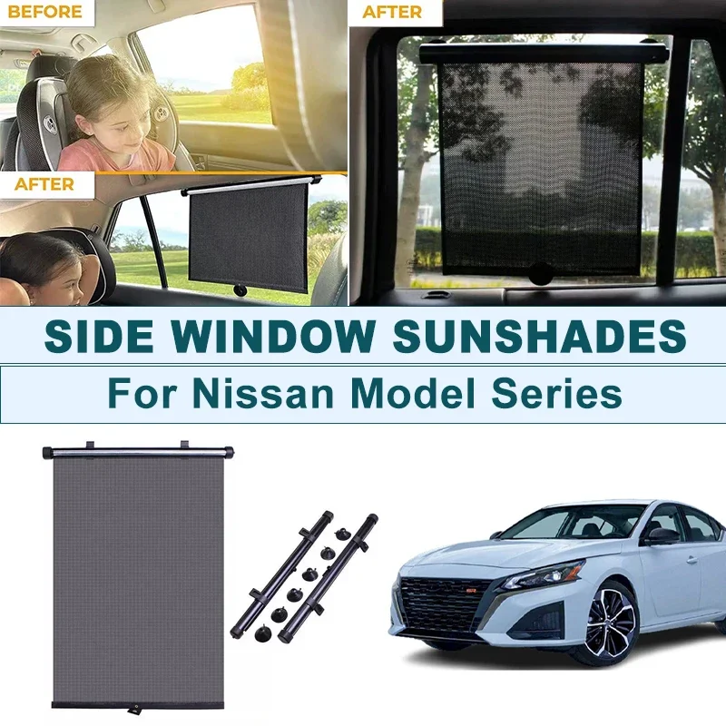 

2Pcs UV Protection Retractable Car Side Window Sun Shade Roller Blinds For Nissan Altima Sentra Rogue Pathfinder Versa Maxima