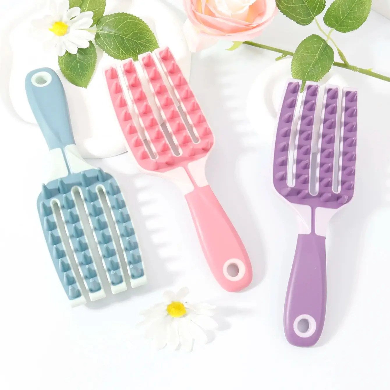 Cepillo de champú de silicona con mango, masaje del cuero cabelludo, dientes anchos, lavado de cabeza, mango largo, herramienta para el cabello, accesorios para el cabello