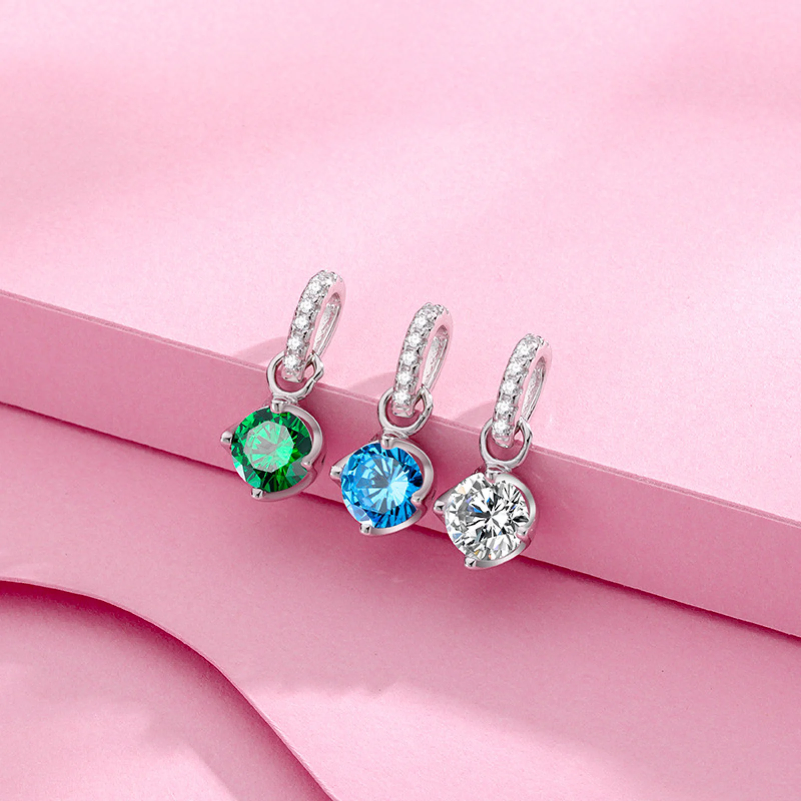 

925 Sterling Silver Platinum Plated Sky Blue Zirconia Pendant Necklace For Women Girls Charm Luxury Jewelry No Chain