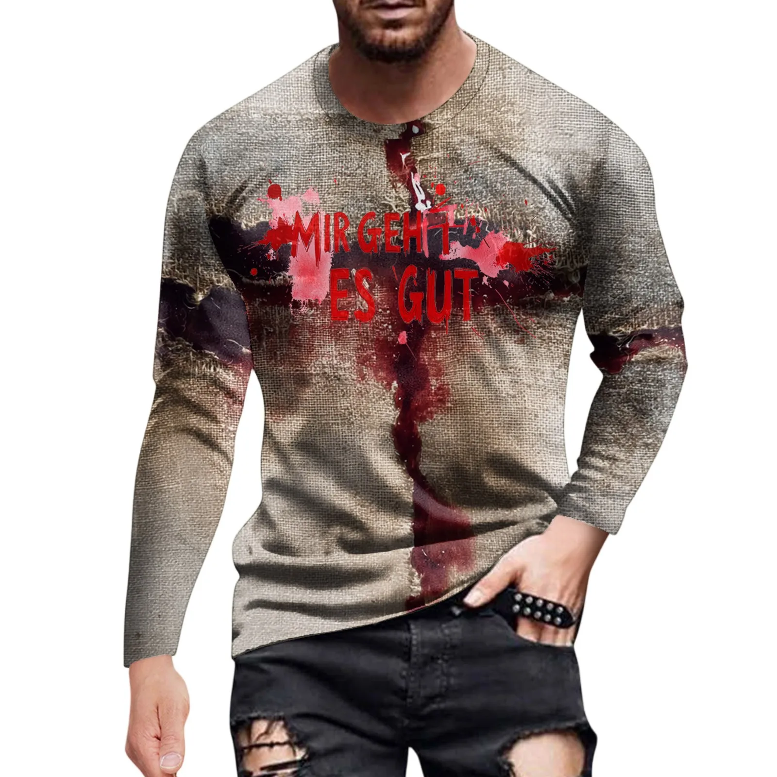 

Men Halloween Hoodie Creepy Text Print Gothic Streetwear Pullover Vintage Horror Sweatshirt Eerie Slogan Costume Party