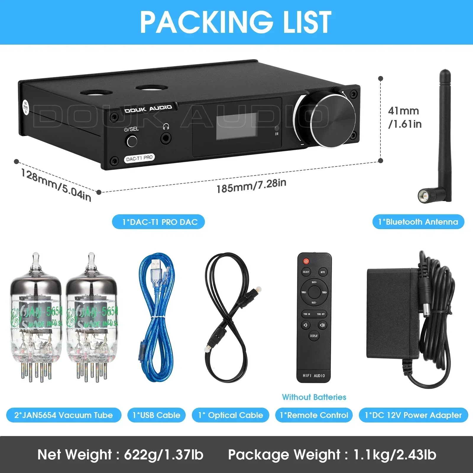 Nobsound HiFi Vacuum Tube Stereo Preamplifier USB DAC Bluetooth 5.0 Receiver S/PDIF D/A  Audio Converter with OLED Display LDAC