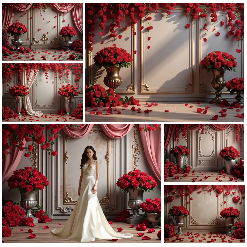 

MOON.QG Valentine's Day Decor Photo Background Curtains Petals Backdrops Photography Lover February 14 Wall Shooting Portrait