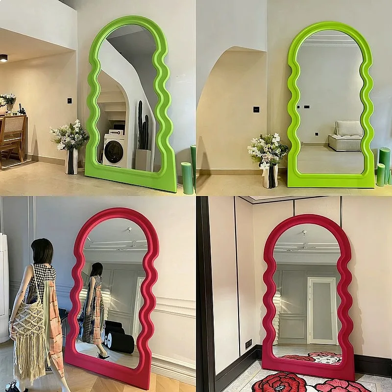 French Irregular Wave Edge Full Length Mirror Floor Wall Mounted Dressing Mirror for Bedroom Living Room