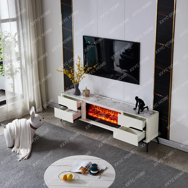 L2 meters white fireplace TV cabinet solid wood simulated fire decoration cabinet villa slate fireplace heating
