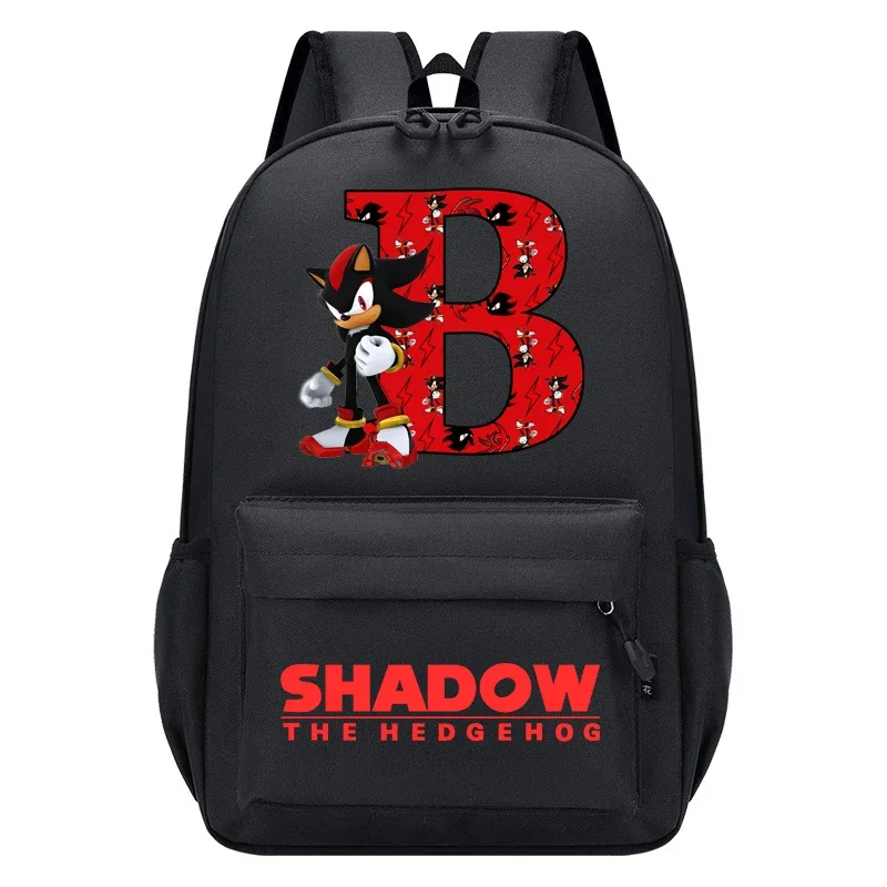 Sonics Rucksack Mode Brief A-Z Gedruckt Schwarz Solide Schatten Jungen Große Kapazität Reisetasche Cartoon Anime Zipper Studenten Taschen