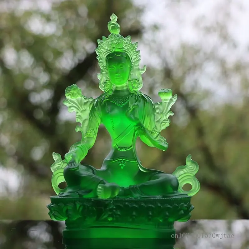 Resin Buddha sculpture, small Buddha statue, Green Tara Bodhisattva, amyokitesvara incarnation, painted Buddha knot