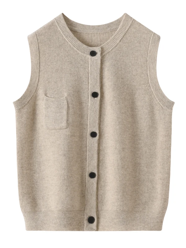 

Pure Wool Knitted Cardigan Vest Women's round Ne Svel Faion Slim Fit Loose Sle Layering oulder Pad