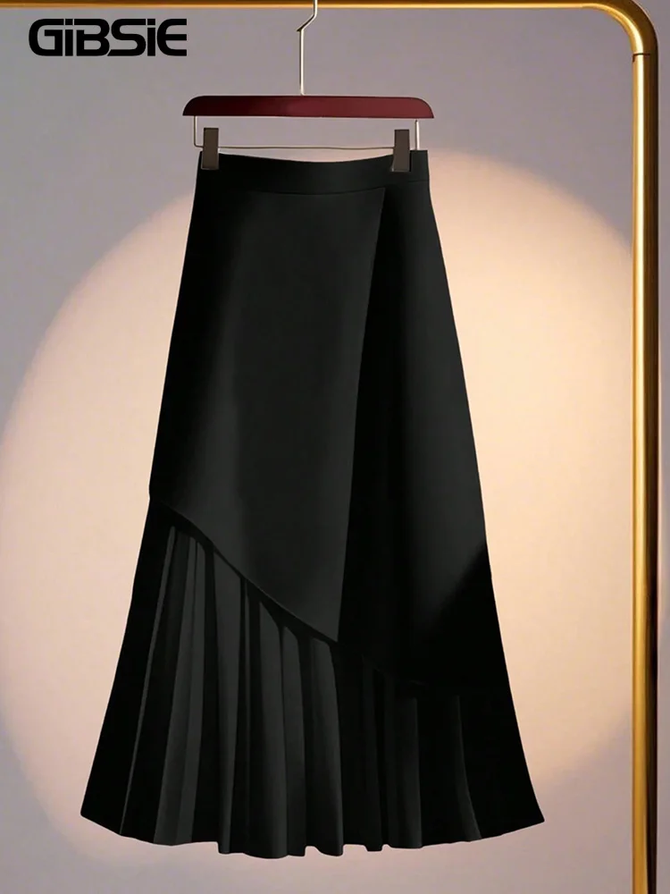 

GIBSIE плюс размер, однотонная асимметричная длинная юбка с высокой талией, женская 2 в 1, черные элегантные плиссированные юбки трапециевидной формы, осенняя мода 2023 г.