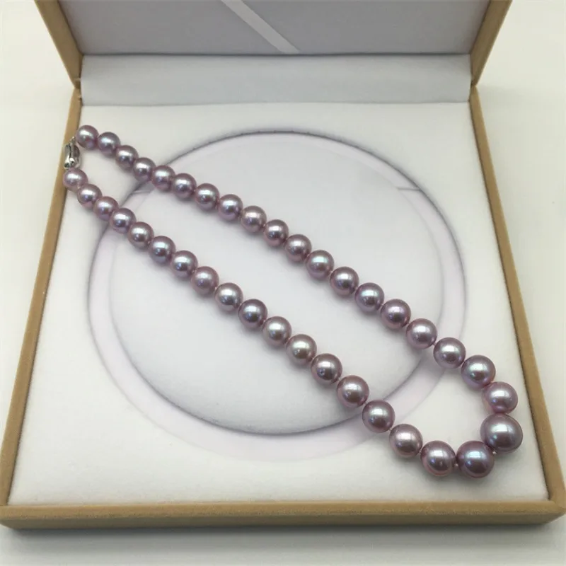 Elegant Natural 10-13mm Genuine Purple Pearl Necklace Fine Gift Free Shipping for Women Jewelry 925 Sterling Silver