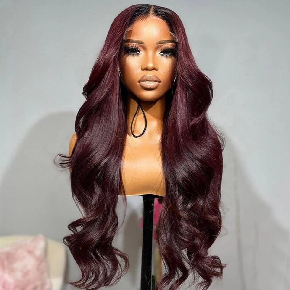 TB 99J Dark Burgundy Human Hair Wig Raw Vietnamese Glueless Wigs Body Wave Ombre Lace Front Wig 13X4 HD Lace Frontal Wig On Sale