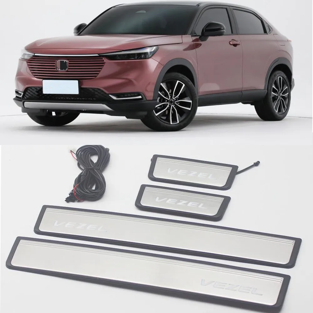 Car Styling Stainless Steel Led Door Sill Scuff Plate Guard Protector Trim For Honda VEZEL HRV HR-V 2021 2022 2023