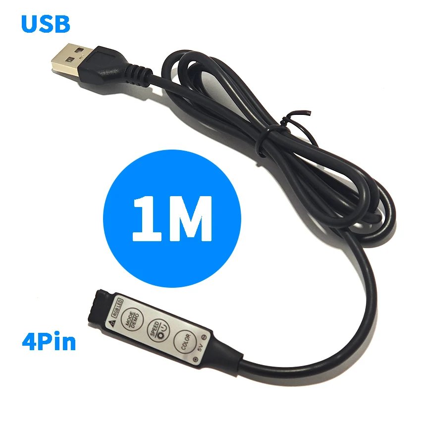 3-Key Mini LED Strip Light 3key USB Lamp Tape RGB Ribbon 1M 5V Decoration Backlight Strip Multicolor Controller
