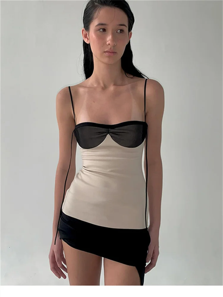 فستان نسائي قصير مرقع من Nibber فستان قصير موجز بشراشيب ملفوف عند الصدر غير منتظم بدون ظهر فائق القصير ملابس خروج عصرية #2