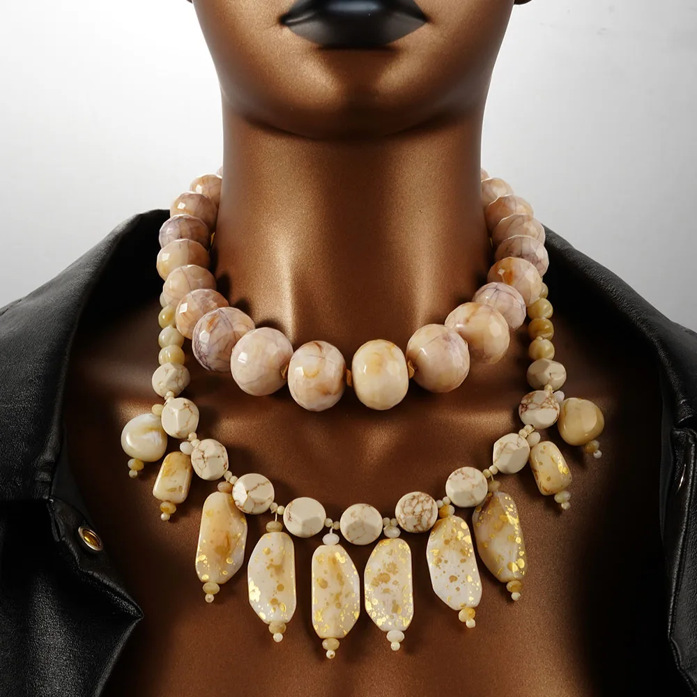 ZA Vintage Exaggerated Bohemian Irregular Patterns Bead Multilayer Necklace For Women Wedding Banquet  Party Gifts Accessories