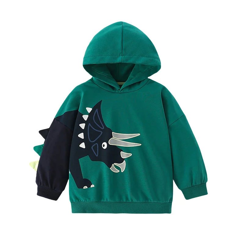 Bluzy z kapturem dla chłopców i dziewcząt Jumping Meters 2-7T na jesień i zimę, z aplikacją dinozaurów, koszulki z długim rękawem, odzież dziecięca.