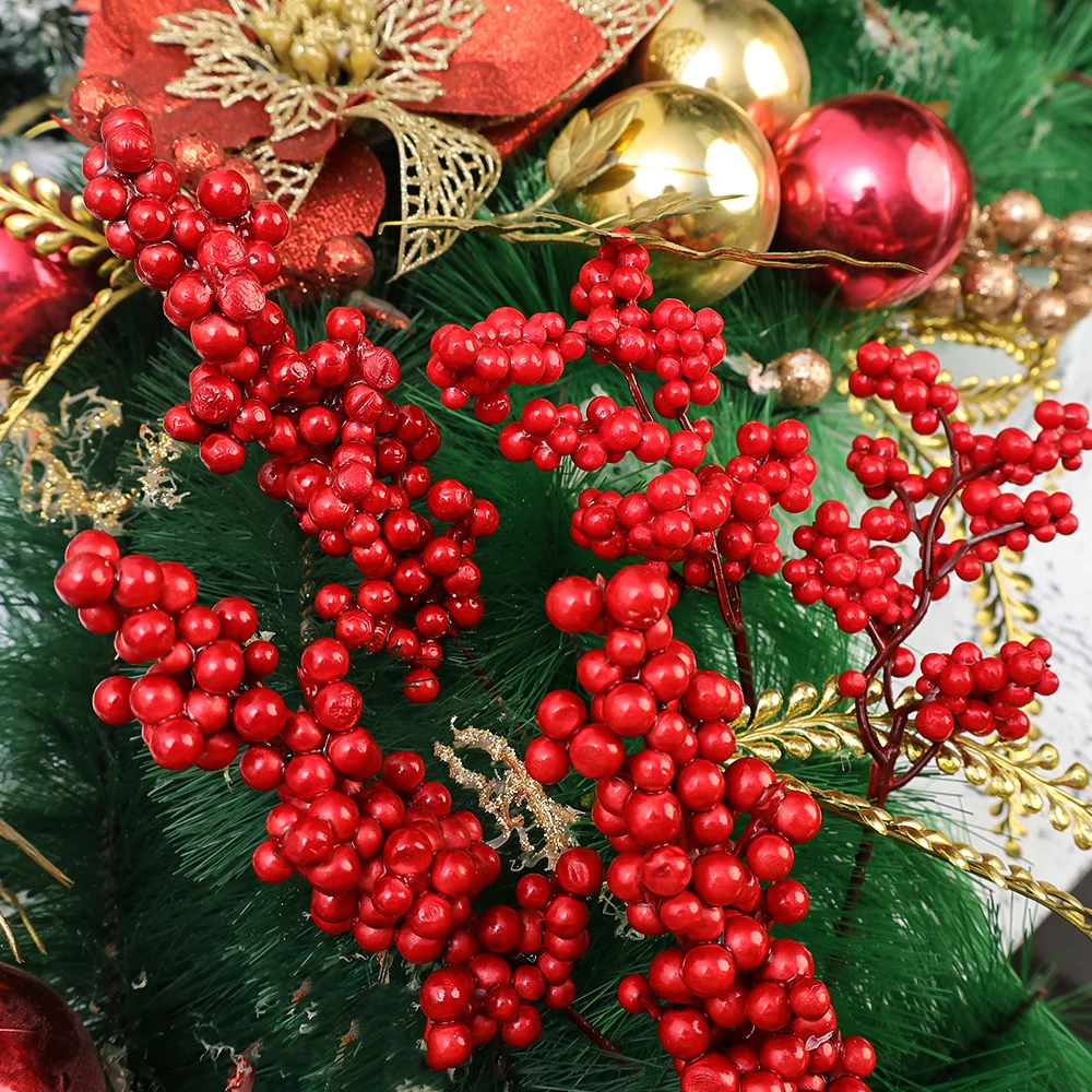 12/1 pezzi bacche rosse di Natale frutta artificiale bacche di agrifoglio stame bouquet per la decorazione della festa nuziale di Natale artigianato