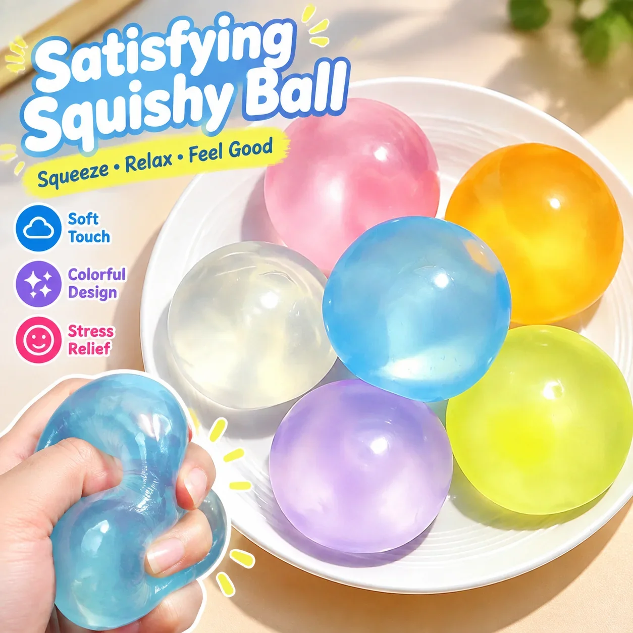Coconut Oil Squishy Toy Translucent Vaseline Stress Relief Ball Moldable No Rebound Soft Good Hand Feel Squeeze Toy Fidget Gift