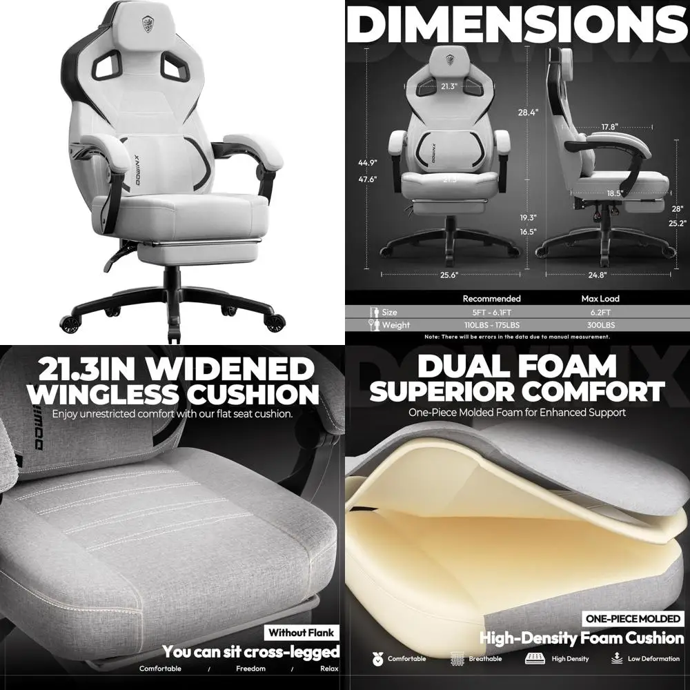 كرسي ألعاب مع مسند للقدمين للكبيرة والطويلة، دعم قطني مريح، كرسي كمبيوتر واسع الظهر للمستخدمين الثقيلين، مثالي لـ Com #1