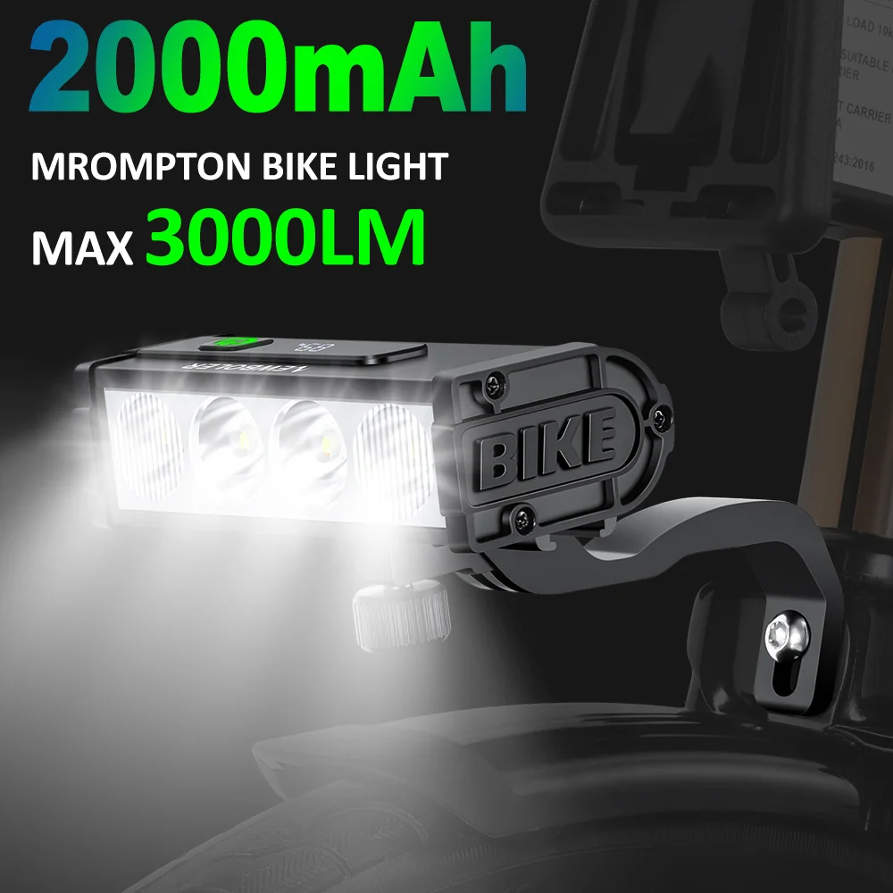 NEWBOLER Brompton Bicycle Light Front 2000mAh Bike Light 3000Lumen Waterproof Flashlight USB Charging Suitable For Brompton Bike