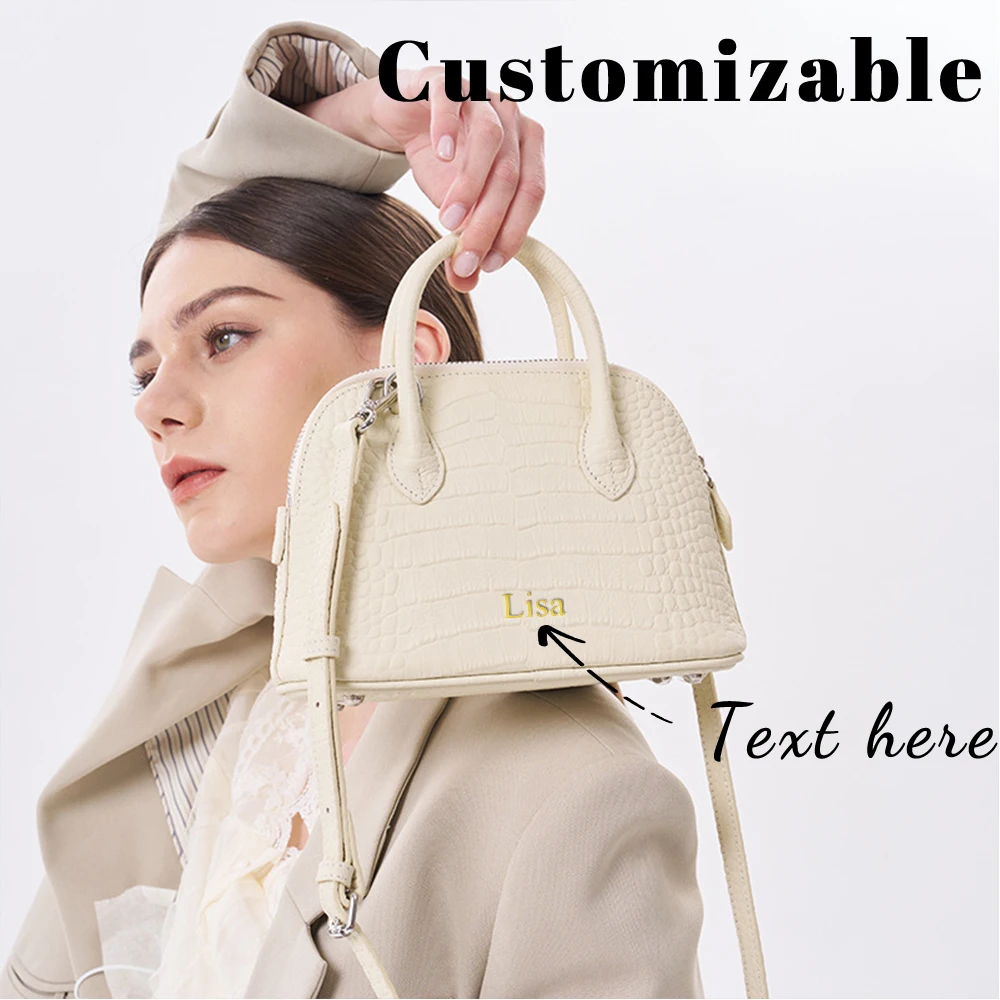 Customized name label genuine leather crocodile-patterned shell bag, genuine leather women's handbag, clutch bag