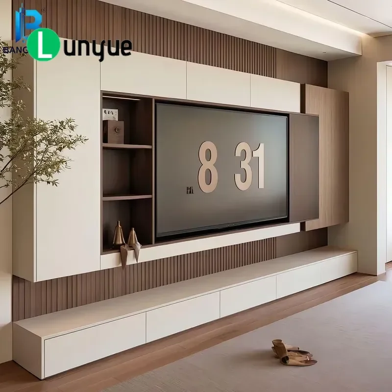 Custom Wall Mounted Wooden TV Cabinet Modern Minimalist Style For Living Room Hotel Furniture Space Saving Storage Solution