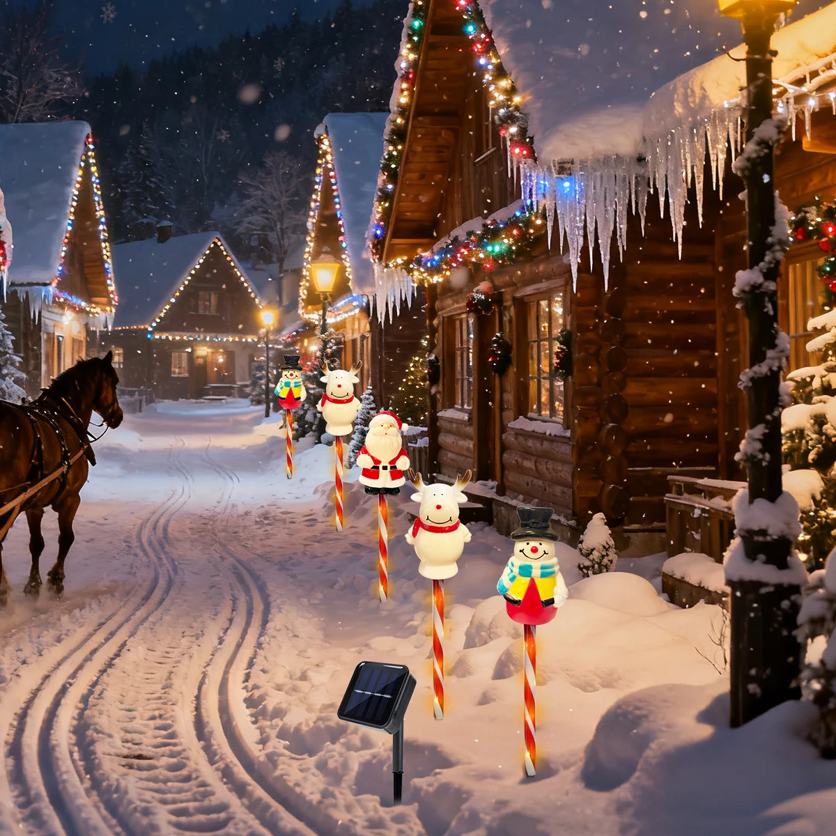 5 قطعة/المجموعة عيد الميلاد ثلج و الرنة وسانتا كلوز أضواء الحديقة الشمسية الدافئة الأبيض حصة مصابيح لقضاء عطلة ساحة عيد الميلاد ديكور