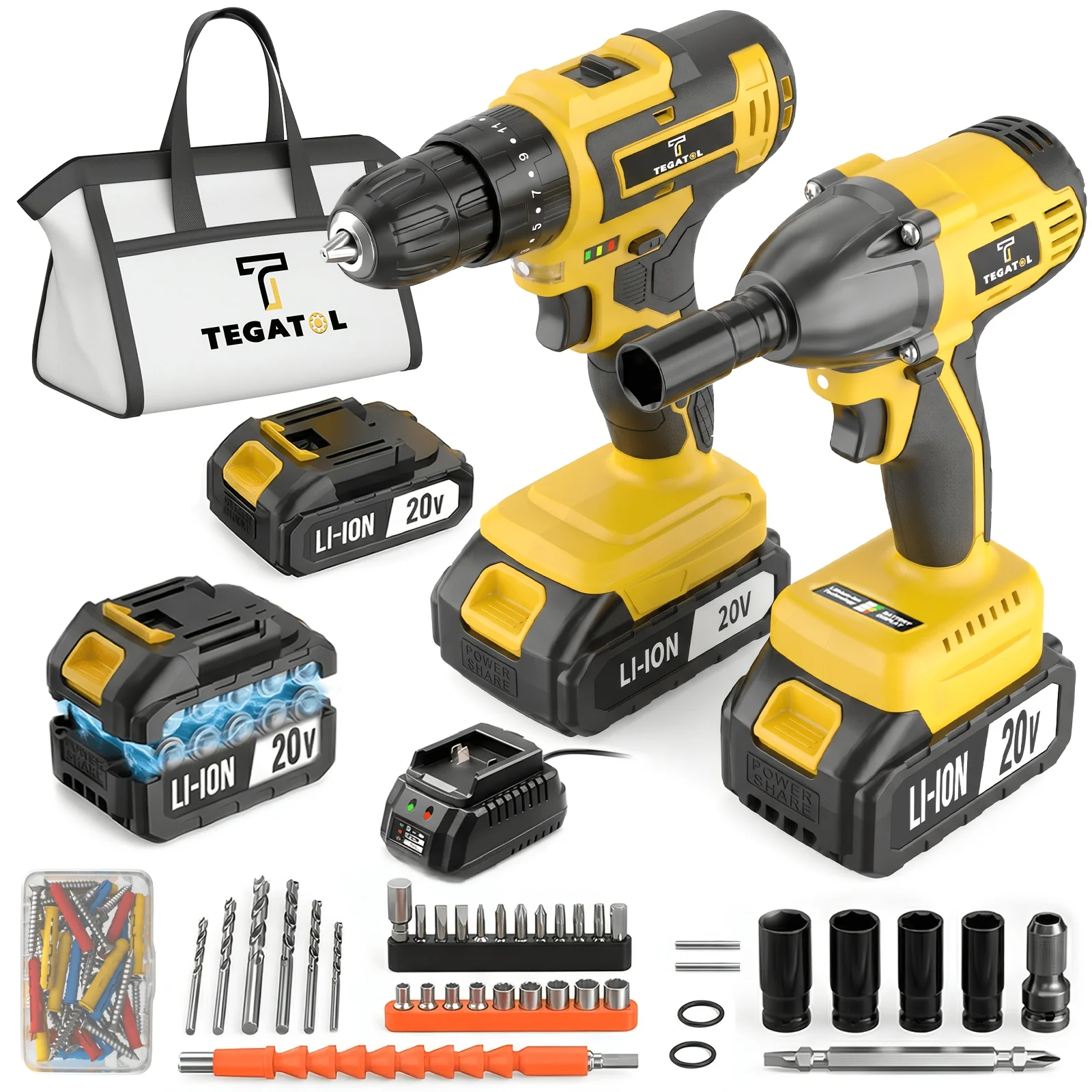 

Super Value 20V Rotary Tool Combination Set, Cordless Power Tools Set[including Electric Drill, Electric Wrench], Equipped with Multiple Rechargeable Batteries & Various Tool Attachments, Suitable for Household Drilling and Car Repair
