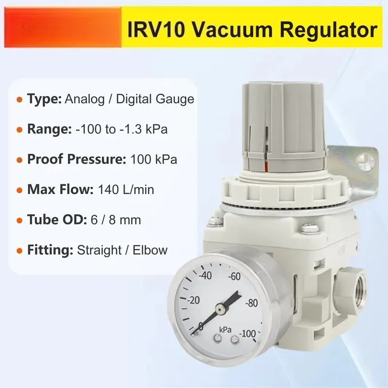 IRV10 Vacuum Regulator 6mm/8mm Adjustable Negative Pressure Pneumatic Control Valve