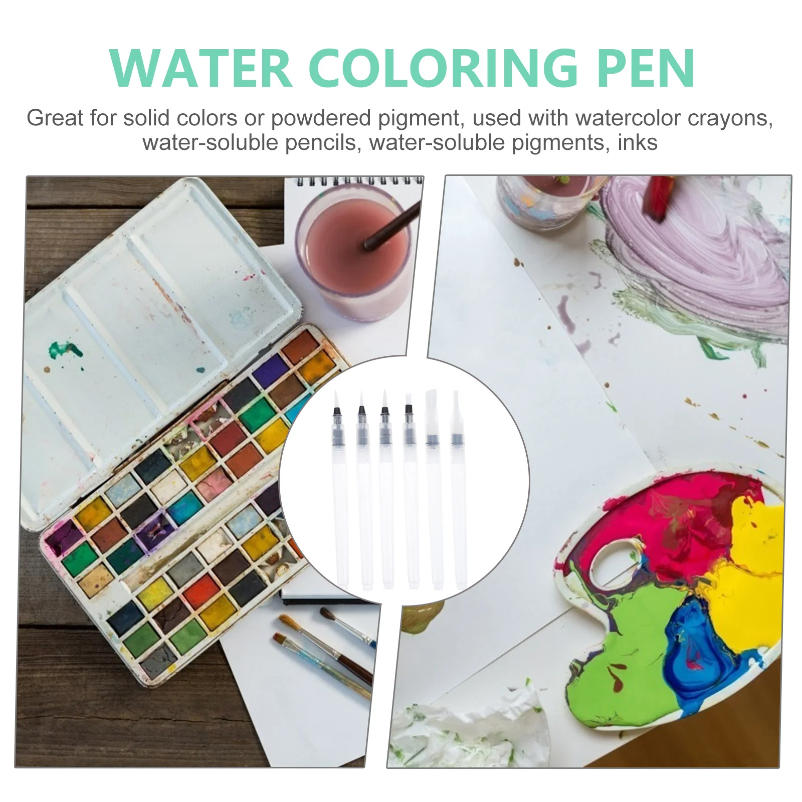 

6pcs Watercolor Brush Durable Nylon Hair Solid Colors Powder Pigment Fine Line Art Ink Hand Painting Water Control Storage Brush