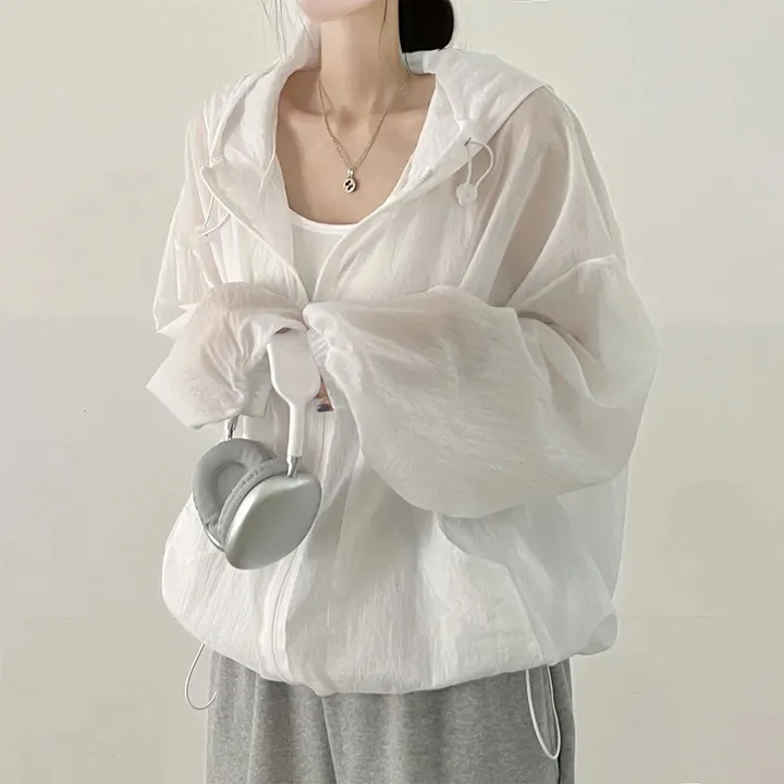 

White Chic Solid All Match Kpop Sweatshirts Zippers Long Sleeve Hoodies 2024 Autumn Loose Casual Short Cardigan Women