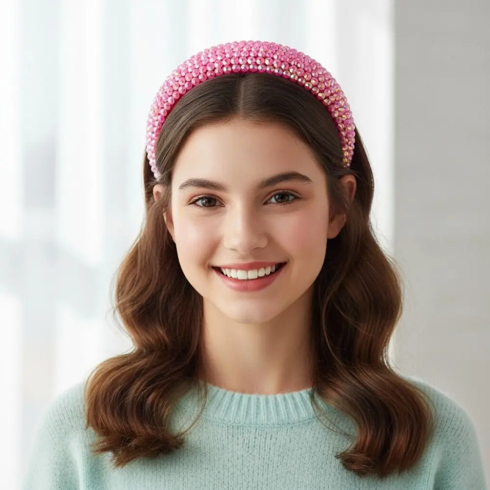 

Повязка на голову ярких цветов с широкими полями и стразами, блестящий мягкий дизайн, женский обруч на голову, утолщенный головной убор ручной работы в стиле барокко, путешествия