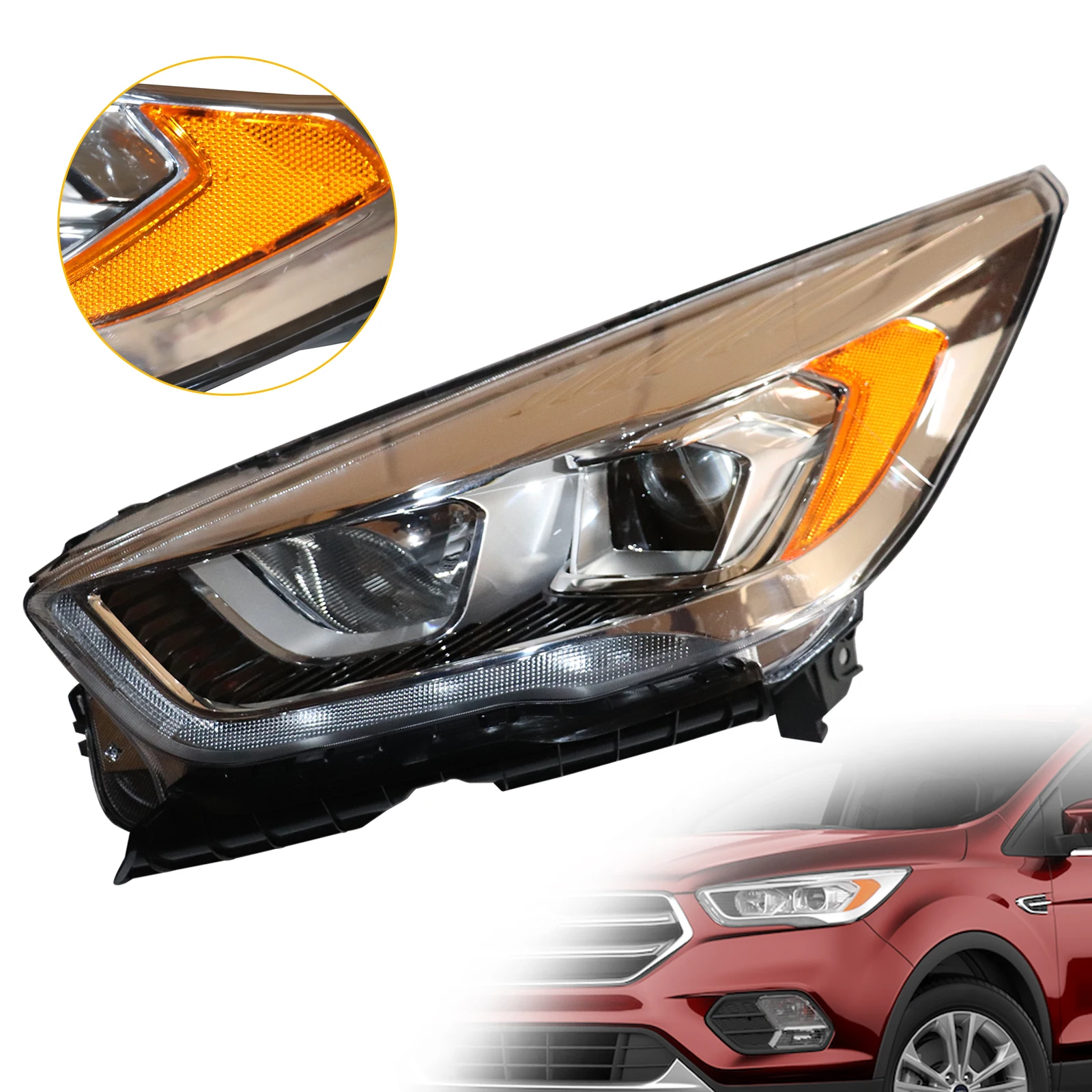 

LH Left Headlight HeadLamp Driver Side Halogen Type Light For 2017- 2019 Ford Escape