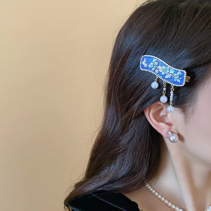 4 أنماط ملونة الراين مقاطع الشعر أنيقة نازف النفط زهرة شرابة دبوس الشعر القوس ذيل السمكة تقليد اللؤلؤ منقار البط كليب م