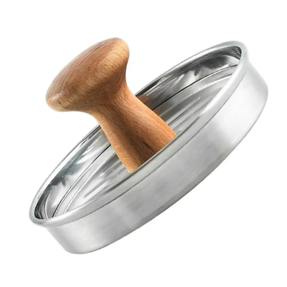 

Burger Presser Stainless Steel Wood Kitchen Tool Easy Clean Meat Mold Perfect Shape Safe Material Long Lasting Use