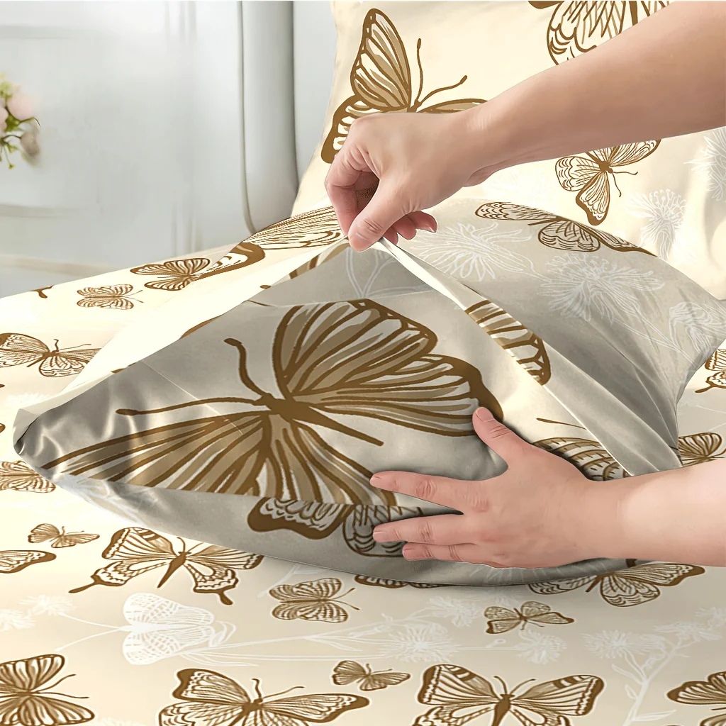 Butterfly Print Bed Sheet Set 3pcs Soft Cooling Breathable With Deep Pocket