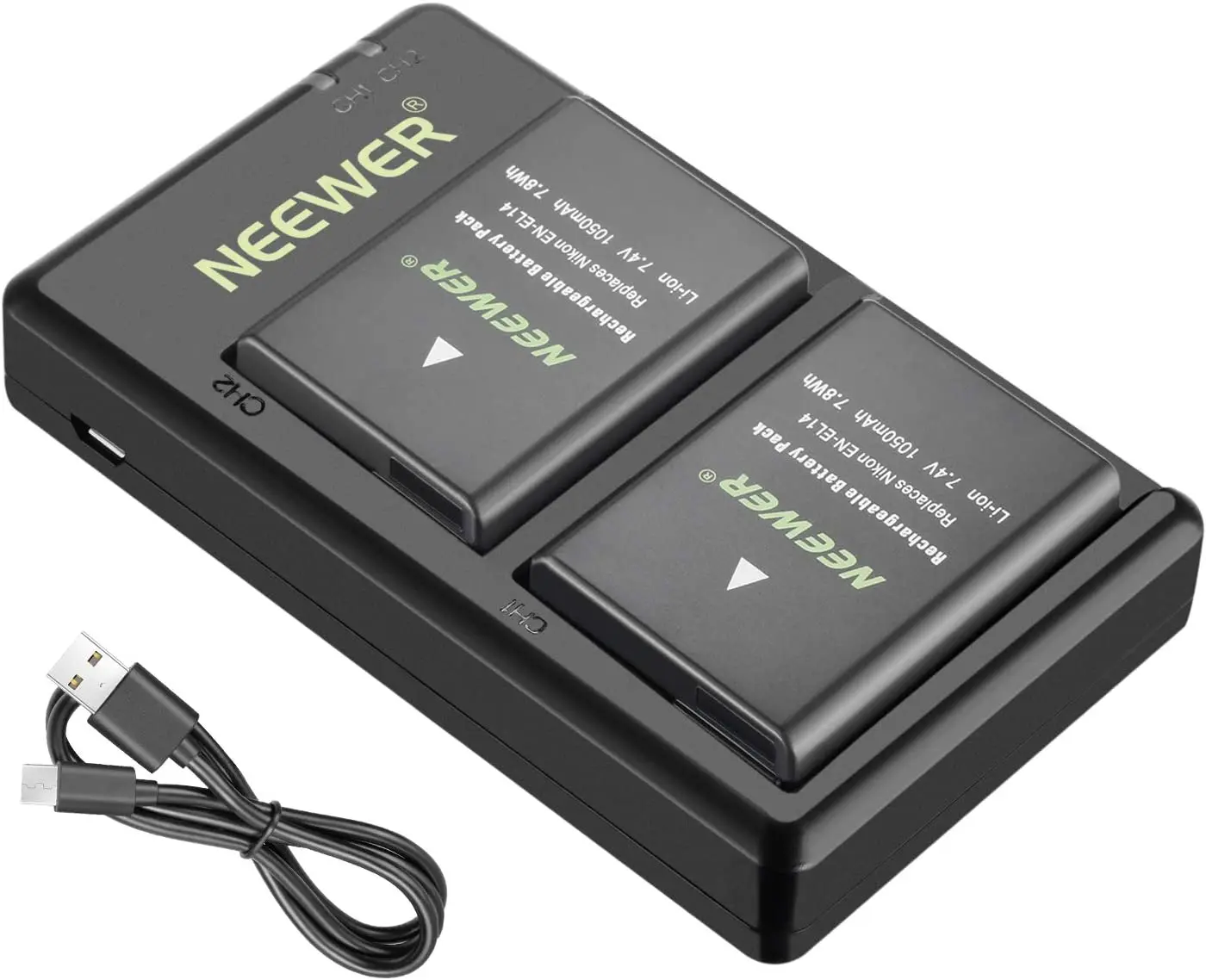 

Neewer EN-EL14 EN-EL14A Battery Charger and 2-Pack Rechargeable Li-ion Batteries for Nikon D5600 D3300 D3500 D5100 D5500 D3100